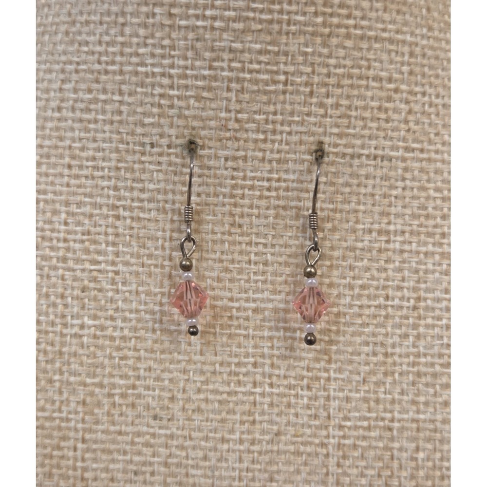 Pink Crystal Sterling Silver OCTOBER Birthstone Earrings‎